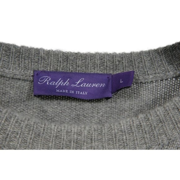 Ralph Lauren Purple Label Men Sweater Large Grey Blue Cashmere Two Tone Pullover - Picture 5 of 10